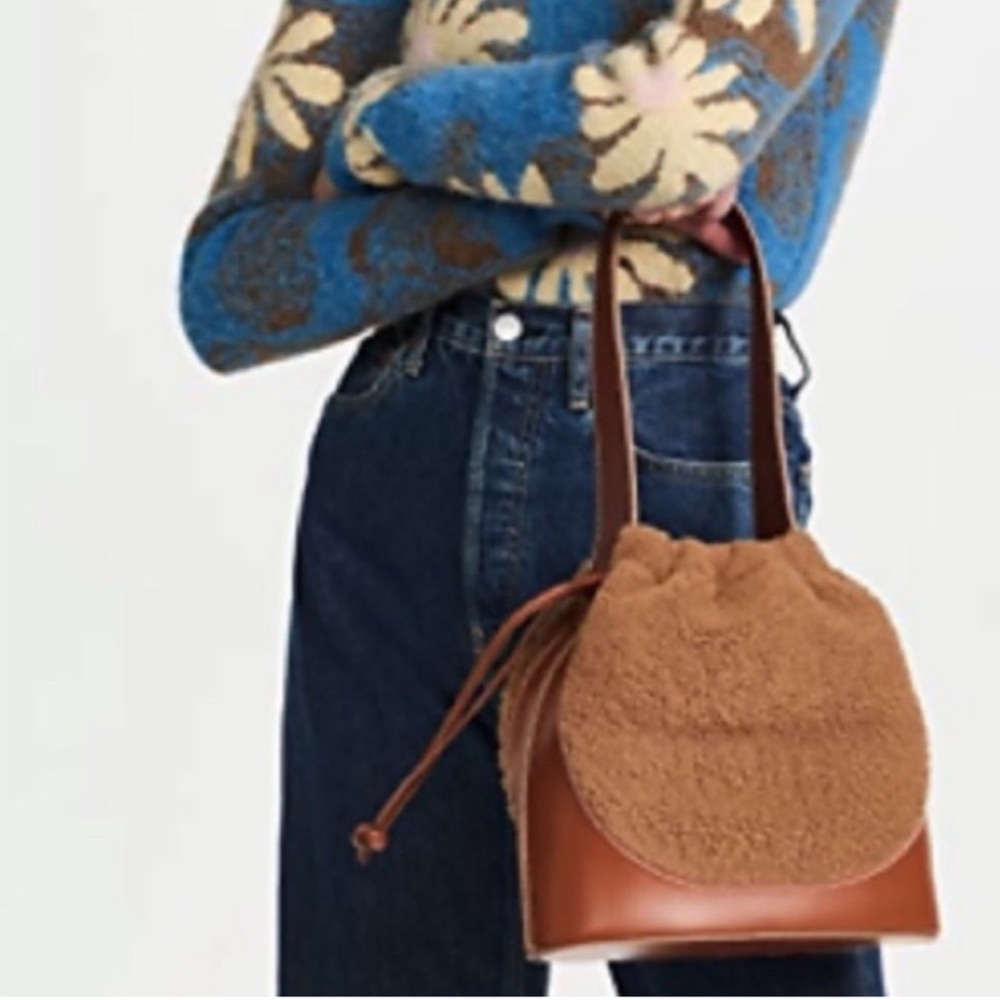 STAUD Cinch Shearling Bucket Bag, originally $475, excellent condition